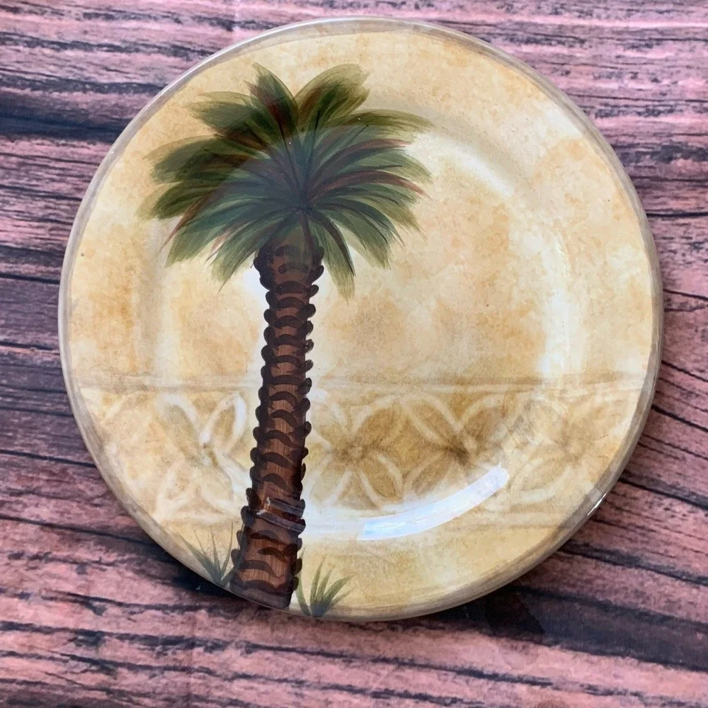4 Tabletops Unlimited BELLAGIO Salad Lunch Plates Palm Tree 8.5